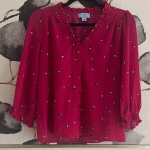 CeCe Dark Pink Blouse with Buttons and Ruffle Accents